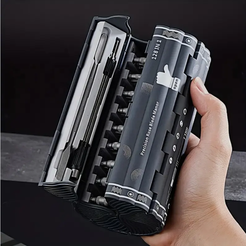 128-in-1 tool set, palm-sized toolbox, 128 types of bits, suitable for various scenarios, can tighten both cross-head and irregular screws. The rollable storage tube opens instantly when flipped, takes up little space in your pocket. CR-V steel bits have anti-slip teeth, the handle is anti-slip and easy to apply force, and the bits can be magnetically attached for replacement, all in one tube for daily maintenance.