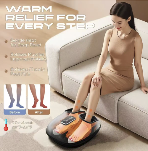 This household multi-functional foot massage device uses fully enclosed airbags for kneading, combined with high-frequency vibration and two levels of infrared heat therapy, precisely relieving foot fatigue and promoting blood circulation. The intelligent panel is easy to operate and compact, not occupying much space. It is a great home health product for relieving soreness from prolonged standing and warming the feet for better sleep.