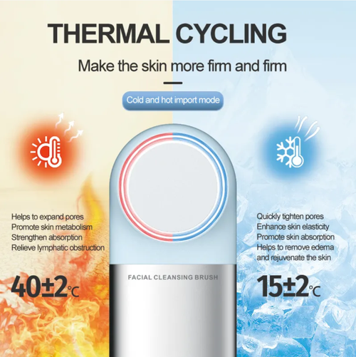 Silicone cold and hot ultrasonic facial cleanser, high-frequency vibration + silicone brush head for deep cleansing of pores, dual cold and hot modes for promoting absorption and shrinking pores. Type-C fast charging + IPX7 waterproof. Suitable for sensitive skin. It transforms the act of washing face into a luxurious skincare experience, leaving your skin looking radiant and smooth.