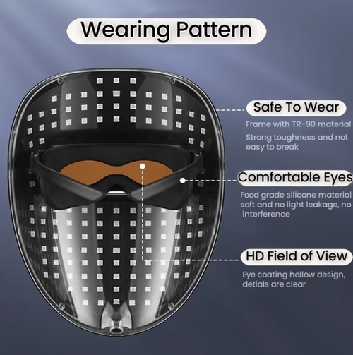 Black Flare Stone Spectral Mask, with 90% uniform light net covering the entire face, multi-band phototherapy for targeted skin rejuvenation. TR-90 frame + food-grade silicone eye mask, comfortable without pressing the face, can enjoy skincare while binge-watching. 15 minutes of lying down offers cinema-level care. Improves dullness, redness, and sagging with one click. It's the best solution for lazy skincare!