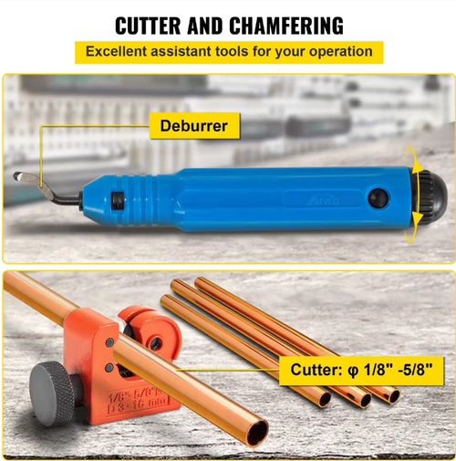 Hydraulic-driven brake flaring tool kit, effortlessly achieving precise standard flaring shapes. Multiple-sized molds are compatible with mainstream pipe dimensions. Complete set of accessories covers the entire process of cutting - flaring. Hard storage box is portable and durable, making it easy to use. It is a cost-effective specialized tool for the automotive repair industry and DIY maintenance.