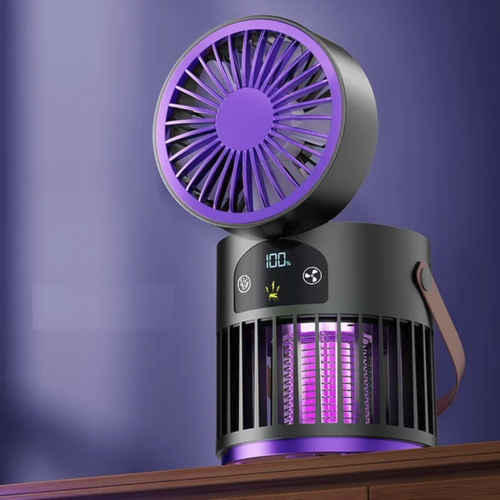 The three-in-one portable camping fan combines the functions of blowing air, emitting ultraviolet light for physical mosquito trapping, and providing ambient lighting. It is non-toxic and odorless. The fan angle can be adjusted. It has long-lasting battery life via USB charging and comes with a portable handle. The protective grille design is safer. It can be used for camping, home use, fishing, and cooling off to prevent mosquitoes.