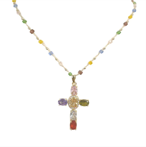 Place your order today and you will receive 2 colorful zirconium high-end style full-diamond sweet and cool cross necklace. The dazzling and eye-catching necklace is adorned with colorful zircons, and the fine chain fits the neck perfectly. It combines sweet and cool with retro high-end style, suitable for various fashion styles. A beautiful gift box is included, making it an eye-catching choice for individual outings.