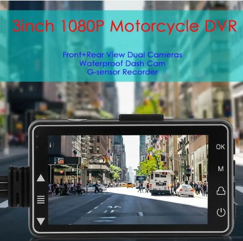 Motorcycle dual-camera recorder, riding safety shield. The front camera has a 140° ultra-wide angle to cover the front road, and the rear camera is waterproof to monitor the rear risks, addressing the problem of blind areas. A 3-inch screen allows real-time viewing of the footage, with loop recording and collision lock to prevent data loss even when wearing gloves. It is compatible with various motorcycles. It can handle accident evidence collection and store all riding images.