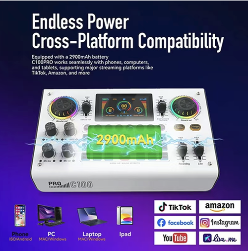 8V professional external live streaming sound card, featuring dual DSP for high-definition sound quality, 48V phantom power supply compatible with professional microphones, a vast array of sound effects + intelligent audio correction, full interface compatibility for multiple devices, visual operation, suitable for all scenarios such as live streaming, karaoke, and game voice chat, is a professional audio tool for streamers and karaoke enthusiasts.