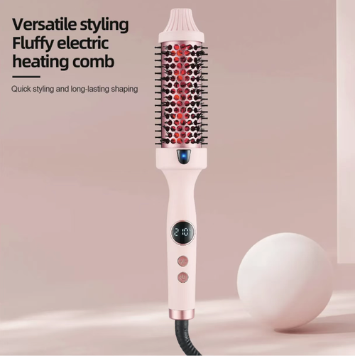 Infrared straight and curling dual-purpose styling comb, with adjustable temperature settings in multiple levels, large screen display, cylindrical comb teeth wrap the hair strands, allowing for straightening and creating large inward-curving waves. When paired with the air cushion massage comb, it helps to smooth the scalp during daily hair brushing. The handle is comfortable to hold and is suitable for creating various hairstyles for ladies at home.