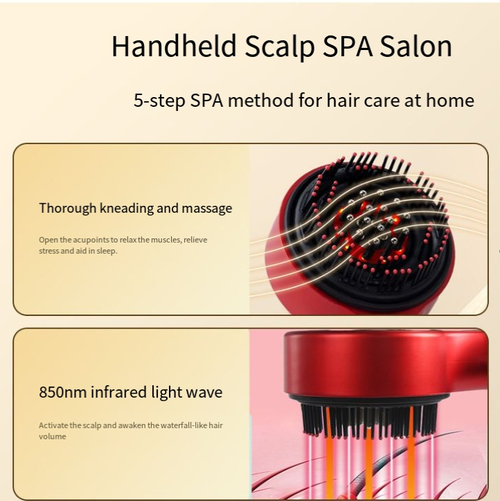Multifunctional red light massage comb, scalp's palm SPA master, red light waves nourish the scalp, imitate human hand massage to relieve tension and discomfort, promote circulation, wireless and portable, comb teeth are soft and do not pull hair, making the scalp rejuvenated and the hair fluffy.