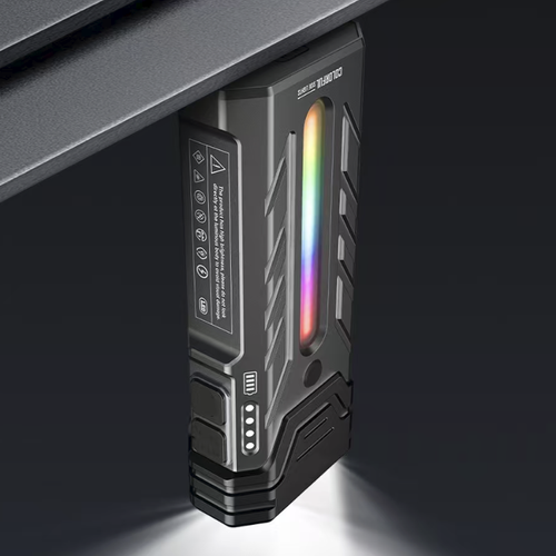 High-brightness dual-light source strong flashlight, with push-pull focusing function, can freely switch between long-range floodlight and distant beam. Aluminum alloy body is shock-resistant and water-resistant. The side's colorful lights have a distressing function. Multiple lighting modes can be adjusted. Type-C fast charging provides long battery life. It is suitable for outdoor travel and vehicle emergency preparedness.
