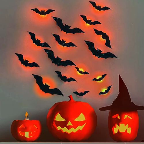 New Halloween glow-in-the-dark bat 3D three-dimensional black bat wall sticker for Halloween party atmosphere lighting up the bats