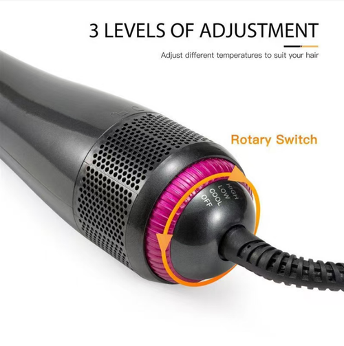 This three-in-one hot air comb combines the functions of blowing hair, straightening hair and curling hair. It features multiple speed settings and temperature control. The rounded comb teeth reduce the pulling of hair strands. It can dry hair while shaping it, using hot air for styling and then cooling it for setting. It is multi-functional and can be used for various hairstyles at home. After use, wait for it to cool down before storing it.