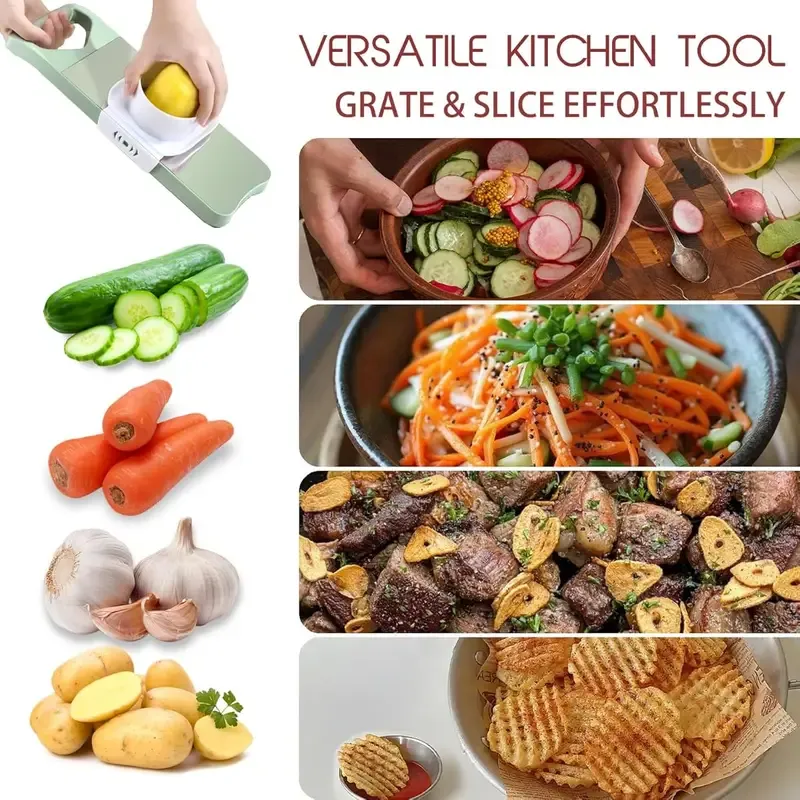 The multifunctional vegetable cutter can easily realize different operations such as shredding, slicing, and dicing. Whether it is crispy potato shreds, thin potato slices, or neat carrot cubes, it can be precisely made to meet various cooking needs.