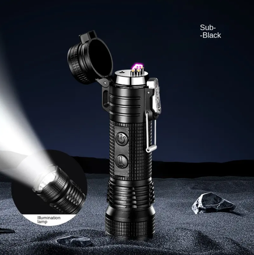 Flashlight with electric arc, combining windproof electric arc ignition and strong light flashlight. USB-C charging, safety locking design, windproof and durable. Suitable for outdoor camping fire-making, night navigation or vehicle emergency use. It is an all-round emergency equipment for both outdoor and daily use.