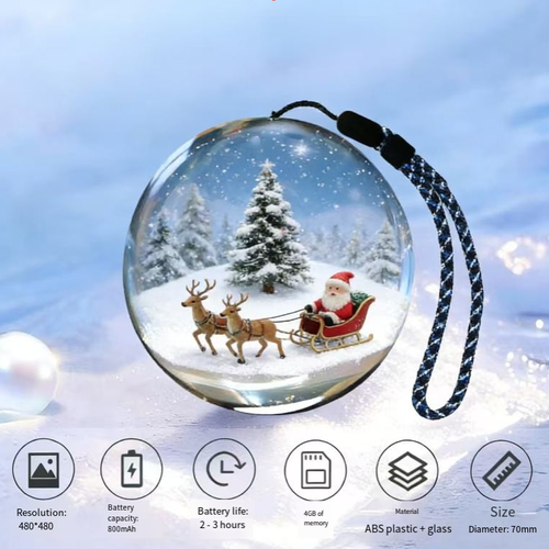 70mm high-transparency crystal support ball, allowing for custom upload of videos and pictures. It has 4G internal memory and an 800mAh battery that lasts for 2-3 hours. The portable hanging strap design can be used as a Christmas decoration, as a fan support item or as a commemorative gift. With one click, it can emit exclusive warm light. Put your love, memories and warmth inside the ball, and each time it is lit up, it becomes a little happiness.