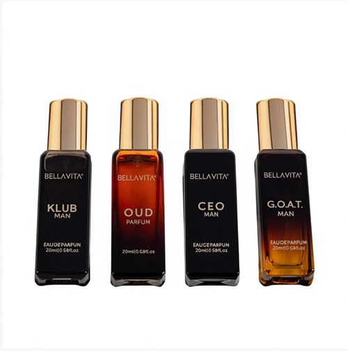 Men's fresh and elegant long-lasting fragrance set, 4-piece pack. Infuse atmospheric body scent into your body. It contains 4 low-saturation light fragrances such as chilly woods and warm amber. It is fresh and not irritating, with a high-concentration formula that leaves a long-lasting fragrance. The small bottle is portable and easy to refill. The gift box is elegant and practical, covering all your occasions with invisible charm.