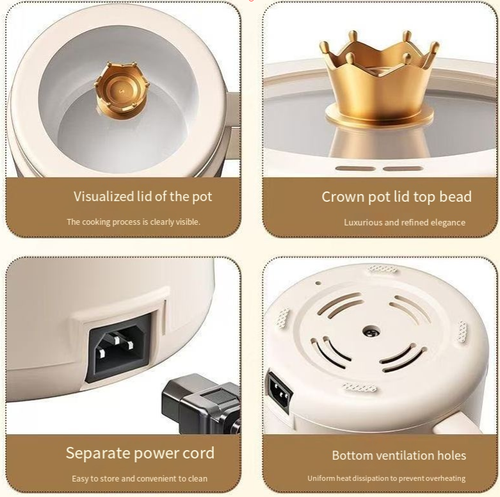 This small electric cooker is a versatile kitchen for one person: It has 6 functions that can be activated by intelligent touch control. It can be used for cooking porridge, noodles, and soup. It comes with a draining basket to separate the soup and noodles for easy cleaning. 0.5 - 24 hours reservation + 40 - 90℃ insulation. Its milky appearance is of high quality, adding a warm and cozy atmosphere to a solitary meal.