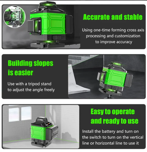 8-channel green light is extremely clear, automatic leveling is just around the corner, water-resistant, dust-proof and durable. With IP54 protection, it can withstand use in construction sites and home renovations. The construction accuracy is on par with the ceiling. With it, even novice builders can instantly become experts. Whoever uses it will love it!