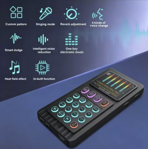 This handheld portable live sound card is compatible with both mobile phones and computers. It can trigger a large number of sound effects with just one click. It has Bluetooth wireless connection and is portable and easy to carry. It is compatible with multiple modes for various scenarios such as singing, live promotion, and live streaming. It has noise reduction and clear professional-grade sound quality. It is an all-in-one audio tool for both hosts and karaoke enthusiasts.