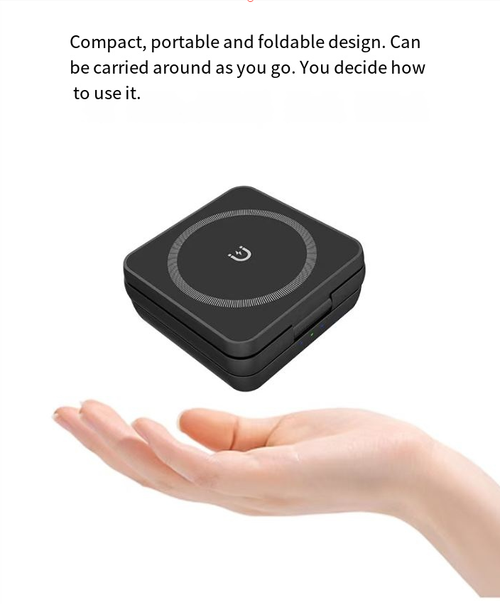 This three-in-one magnetic foldable wireless charger features precise magnetic fast charging that securely attaches. It is foldable and portable, and can be adjusted in multiple angles to fit various scenarios. It is compatible with multiple devices such as mobile phones, headphones, and watches, providing safe and fast charging. It is the all-in-one charging solution for your mobile work and travel needs.