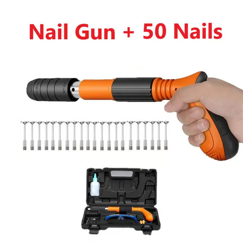 The world's first nail gun that can hit steel plates. Order today and get 40 nails for free.