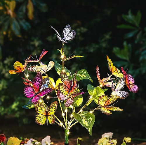 Order today and you will receive 2 solar butterfly floor lamps. The butterfly wings are used as garden decorations during the day and automatically emit warm and soft light at night. No wiring required, zero electricity cost. They are waterproof and durable, creating a romantic and lively summer night atmosphere in your garden or terrace. High practicality makes it an ideal companion for outdoor spaces.