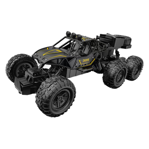A six-wheel four-wheel drive alloy climbing vehicle, featuring six-wheel drive and independent shock absorption system, with strong grip. It can easily conquer 45° steep slopes, steps and other terrains. The alloy body is impact-resistant and durable. 2.4G remote control with no delay up to 150 meters, USB charging for long-lasting power. It is an excellent choice for hardcore players to collect and for children to play with.