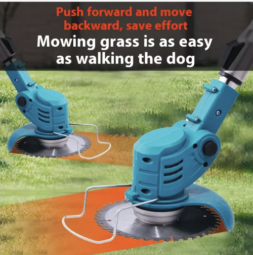 This foldable lithium battery lawn mower has dual power supply for long-lasting operation. It is compatible with multiple blades for various garden maintenance tasks. It can be extended and folded for easy storage. It also has an auxiliary wheel for more convenient operation. The wireless lithium battery is noise-free, pollution-free, safe and durable. It is an all-in-one electric tool for household garden weed removal and lawn trimming.