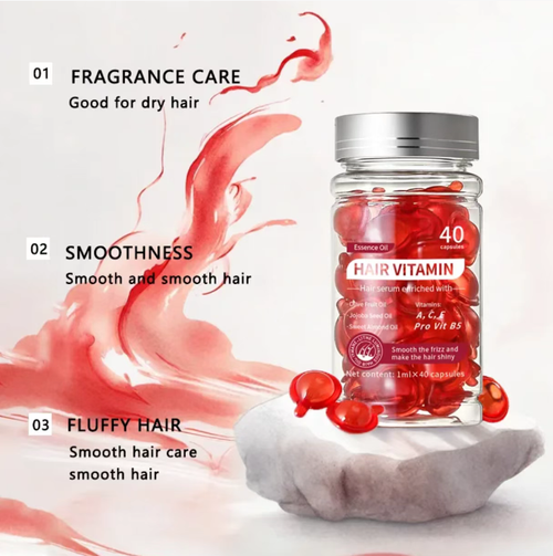 If you place an order today, you will receive 3 bottles of plant extract essence vitamin hair care essential oil soft capsules, totaling 120 capsules. This 40-capsule bottle of hair care essential oil soft capsules is like a hair-nourishing bomb wrapped with plant essence inside a ruby. It addresses issues such as oily scalp, uneven hair texture, and hair loss, and leaves your hair smooth and shiny without any stickiness. It's perfect for business trips and easy to store.
