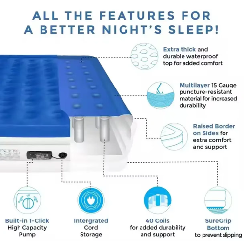 It is equipped with a built-in one-button pump. When inflated, it transforms into a soft sofa. When deflated, it can be stored compactly, saving space. The ergonomic air cushion combined with the thick plush surface is comfortable and does not irritate the waist. It is puncture-resistant, slip-resistant and durable. It is suitable for hosting guests, camping, and renting houses. It instantly transforms into a mattress, making life convenient and comfortable.