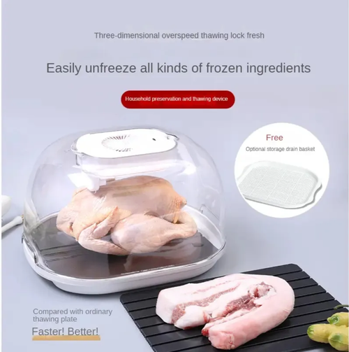 The smart defrost device eliminates slow thawing and nutrient loss. It relies on high-frequency micro-vibration for rapid thawing. It is not picky about ingredients or shapes and can handle frozen fish, frozen meat, and frozen seafood. After thawing, the ingredients will not become dry or fishy, ​​and the freshness-locking effect is visible, so every meal will be fresh!