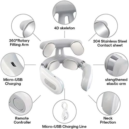 4D Cervical Massage Device, 304 stainless steel contacts for precise massage, multiple modes adjustable, Micro-USB charging with long battery life. It fits the neck circumference and is comfortable to wear. Whether at work, at home or on a business trip, it can provide a SPA for the cervical spine, relieving stiffness and soreness, and restoring neck comfort!