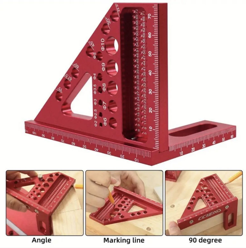 3D Aluminum Alloy 45-90 Degree Woodworking Square Protractors Drawing Line Ruler Miters Ruler Multi Angle Measuring Tool
