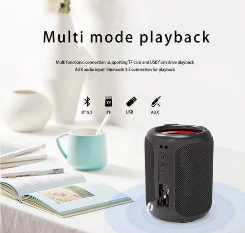 This waterproof Bluetooth speaker is IP6-rated for water resistance and splash-proof. It features a 25W dual speaker system with a low-frequency diaphragm for crisp sound quality. It supports multiple modes of Bluetooth, TF, USB, and AUX playback. It can be connected in TWS mode to form a stereo sound system. It is portable and suitable for various scenarios such as beaches, bathrooms, and camping, allowing you to easily enhance the atmosphere.