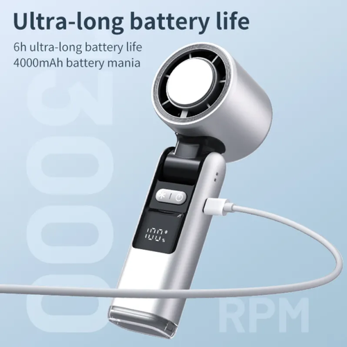 Digital display ice pack handheld cooling fan, with 4000mAh long battery life, 100-level infinitely variable speed + 30000RPM high-speed motor, icy hurricane + ice therapy technology. Compact design, allowing you to escape the scorching heat anytime and anywhere and fully enjoy the cool and free feeling.