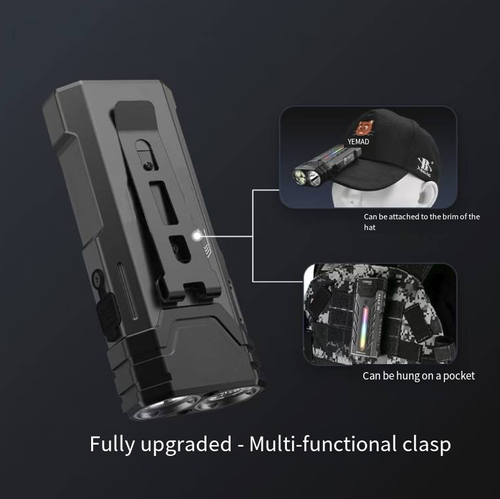High-brightness dual-light source strong flashlight, with push-pull focusing function, can freely switch between long-range floodlight and distant beam. Aluminum alloy body is shock-resistant and water-resistant. The side's colorful lights have a distressing function. Multiple lighting modes can be adjusted. Type-C fast charging provides long battery life. It is suitable for outdoor travel and vehicle emergency preparedness.