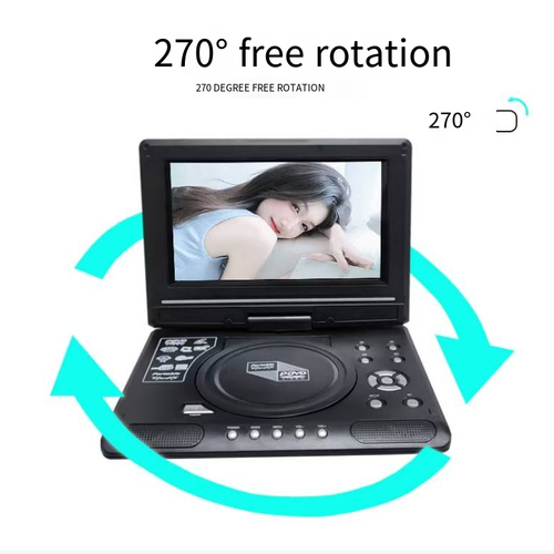 This 7.8-inch portable mobile DVD player features a flip-up rotating screen. It supports DVD and VCD discs for playback, and can also read USB audio and video files. It comes with built-in speakers and a game controller. It supports both home and car power supply. The button operation is simple, making it suitable for children's early education and learning, as well as for entertainment during travel. It comes with complete accessories and can be used right out of the box.