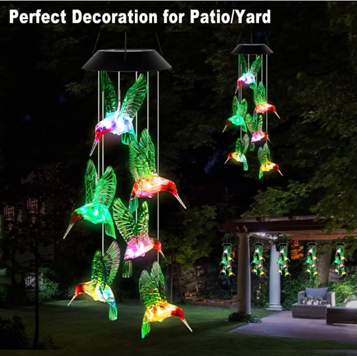 We will place an order for 2 sets today! The solar-powered outdoor decorative wind chime lamp. Hang it on the balcony or garden. During the day, it basks in the sunlight. When it gets dark, it automatically lights up - the gradient colored light wraps around the artificial bee hummingbird. When the wind blows, it makes the little creatures flap their wings among the vines, even the evening breeze becomes romantic 💫