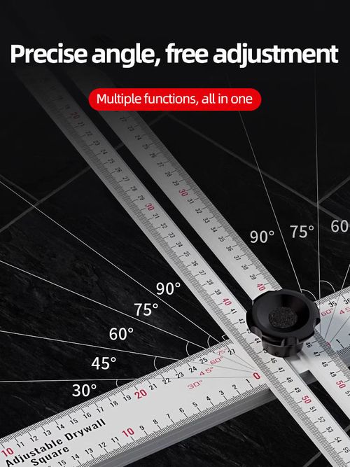 T-shaped Adjustable Angle Ruler: 90cm aluminum alloy ruler, a precision tool for woodworking and decoration. With a T-shaped structure and multi-angle adjustment, it can precisely control to the millimeter level. It is shock-resistant, wear-resistant, and does not cause fatigue when held for a long time. From mortise and tenon to ceiling installation, it helps achieve zero error in craftsmanship and is a reliable partner for artisans to create exquisite works.