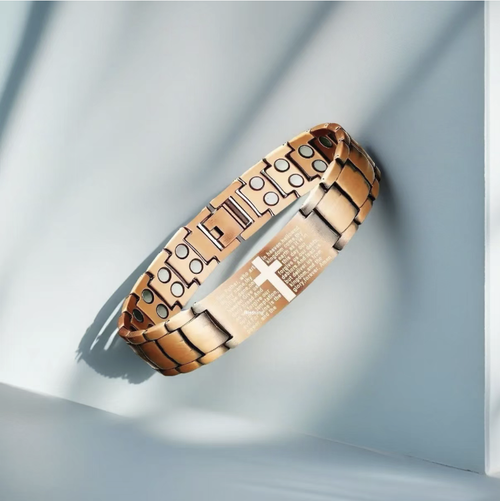 Vintage men's magnet bracelet. The red copper textured links are tough and neat, allowing for adjustable and detachable design to fit different wrist sizes. The engraved details showcase individuality. The magnets fit snugly and are comfortable to wear. The material is durable and doesn't fade easily. All of these make it a choice that combines both appearance and practicality. It is a low-key and high-quality accessory for men's daily outfits.