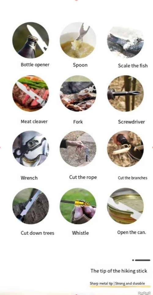 This 6-section telescopic folding hiking stick offers the dual advantages of lightweight design and strong support. Its 6-section telescopic feature enables it to precisely fit different heights and terrains. When folded, it is portable and easy to store. During hiking and trekking, it can evenly distribute body weight and maintain balance, helping you easily navigate rough mountain paths. It is a functional tool for exploring the wilderness.