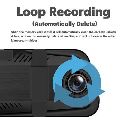 Full-screen streaming rearview mirror-style dashcam with 10-inch IPS high-definition touchscreen. Dual lenses for simultaneous recording in 1080P. Night vision enhancement technology with a 170° wide-angle view to eliminate blind spots. Automatic rearview image switching. 24-hour parking monitoring. Continuous recording without occupying memory. Waterproof, fog-proof, and dust-proof. Ensuring safety for every journey.
