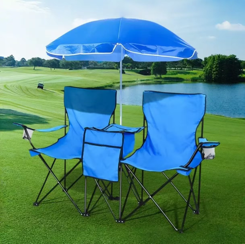 This double-person folding chair with an umbrella features a connected double-seat design, making it suitable for camping, picnics and beach relaxation. It can be shared with friends to enjoy a pleasant time together. It comes with a adjustable sunshade umbrella, which is convenient for storing food and small items. It can be folded without installation and is portable and easy to carry, making it a comfortable choice for outdoor travel.