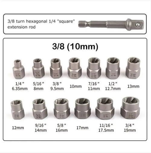 This 14-piece nut removal tool is made of CR-MO chromium-molybdenum steel that has been heat-treated at high temperatures. Its spiral reverse-teeth design makes it easy to remove slotted and rusted-in screws. It comes in 14 common sizes and is equipped with a storage box. It is an incredible tool for automotive repair and home maintenance to tackle stubborn fasteners!