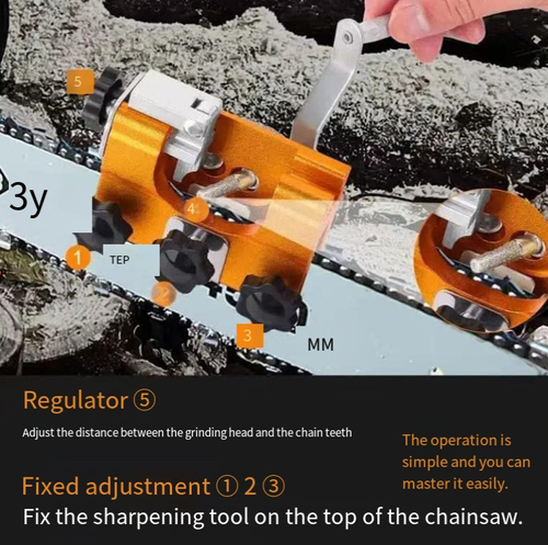 Hand-cranked chain grinder, compatible with various specifications of chainsaw chains. Once fixed, the hand-cranked grinding head can grind the chain teeth, making dull chains sharp in an instant. The operation is simple and easy to master. The body is small and portable. The grinding head is wear-resistant and stable in positioning, which can protect the chain and extend its lifespan. It is suitable for various scenarios and can save costs and improve efficiency.