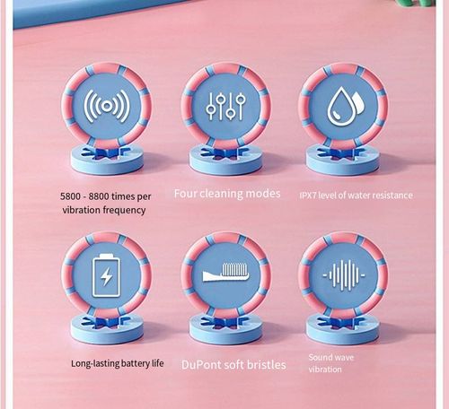 Electronic Child Toothbrush IPX7 Waterproof Rechargeable Home Use Portable Cartoon Handle Toothbrush for Children 8 Brush Heads