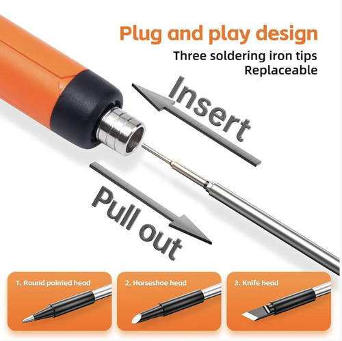 USB charging wireless digital soldering iron, with adjustable temperature, stable and constant temperature, and rapid heating. Wireless design is portable and unrestricted, with built-in sleep mode and anti-dry-burn protection. The complete set comes with soldering wires, rosin, and other consumables. It is packaged in a storage box for easy portability and is very useful for home digital circuit repair and welding.