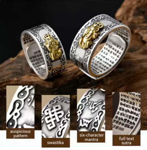 Fortune fortune animal totem ring, 2 pieces per box, if you place an order today, you will receive 5 boxes. Let the fortune bring your hands full of wealth! 4 gold-plated totem rings, with scriptures on the silver base and gemstones and agate inlay, attracting wealth while also showing nobility. You can change the style by wearing it yourself, the gift meaning is sufficient, suitable for various styles, and weld the lucky totem on your fingertips.