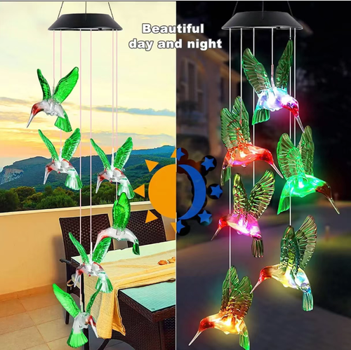 We will place an order for 2 sets today! The solar-powered outdoor decorative wind chime lamp. Hang it on the balcony or garden. During the day, it basks in the sunlight. When it gets dark, it automatically lights up - the gradient colored light wraps around the artificial bee hummingbird. When the wind blows, it makes the little creatures flap their wings among the vines, even the evening breeze becomes romantic 💫