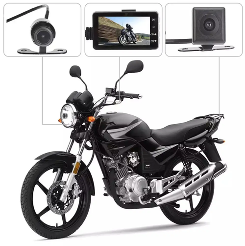 Motorcycle dual-camera recorder, riding safety shield. The front camera has a 140° ultra-wide angle to cover the front road, and the rear camera is waterproof to monitor the rear risks, addressing the problem of blind areas. A 3-inch screen allows real-time viewing of the footage, with loop recording and collision lock to prevent data loss even when wearing gloves. It is compatible with various motorcycles. It can handle accident evidence collection and store all riding images.