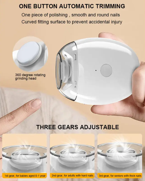 Portable electric nail clippers, nail grinder, USB charging, 3 adjustable speeds, easy to operate, LED light is clear at night, automatic nail grinder, say goodbye to flying nails