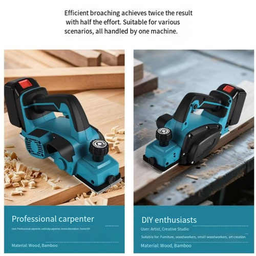 This rechargeable lithium battery woodworking planer integrates depth adjustment, efficient cutting, circulation cooling, and powerful belt drive. It features a large-capacity battery and is suitable for various scenarios. It is ideal for both professional woodworkers and DIY enthusiasts, allowing for the smooth creation of wood surfaces. Let it accompany you in creating more exquisite woodworking pieces!